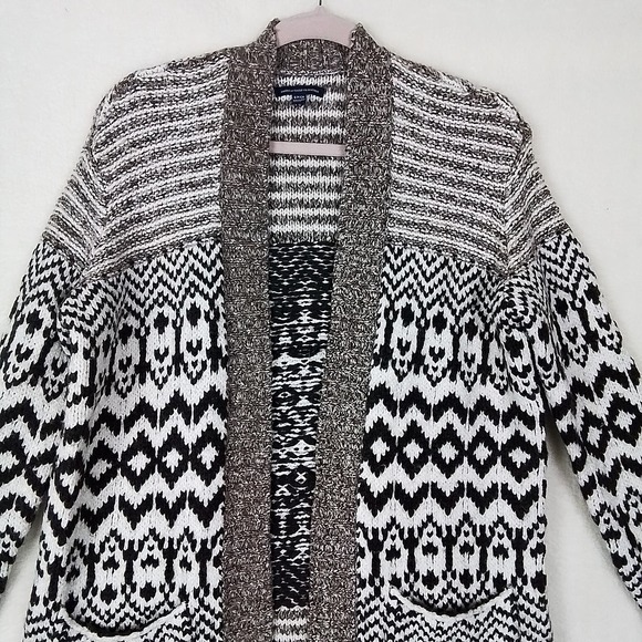 American‎ Eagle Chunky Knit Open Cardigan Size Small Brown, White, Southwest - Picture 3 of 11